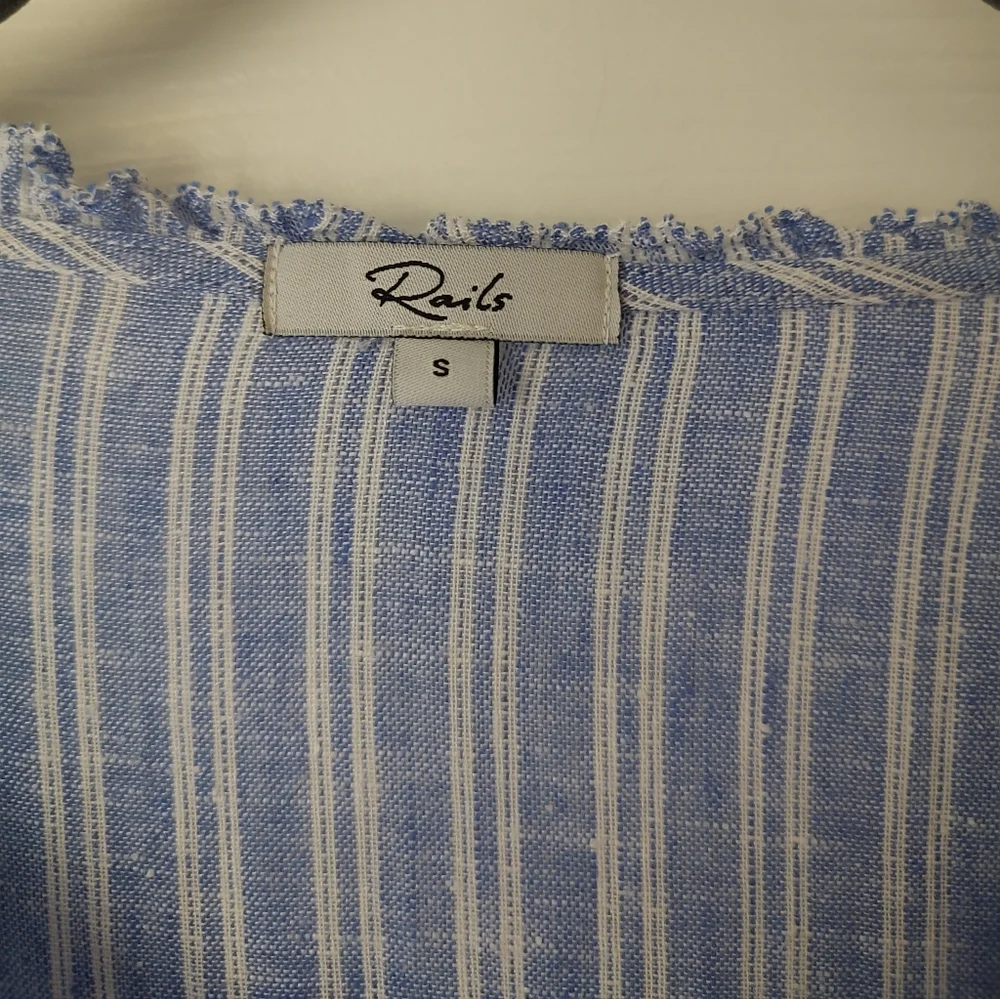 Rails Everly Ludlow Stripe Tiered Dress Rayon Linen Blue White S